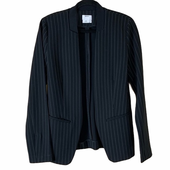 DKNY Pinstripe Black Fitted Blazer Jacket - Picture 2 of 10